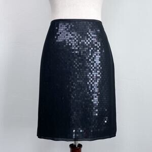 Ann Taylor Black Sequin Chiffon Overlay Mini Skirt NWT